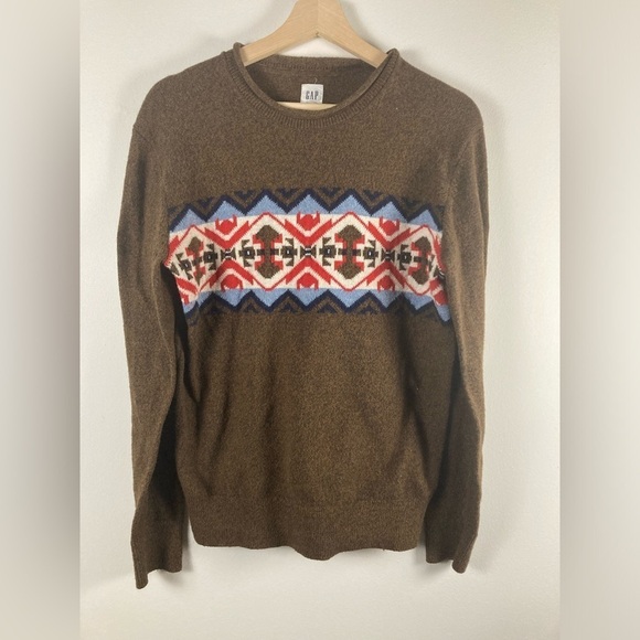 GAP Native Aztec Knit Sweater NEW Brown with Blue White Red Design XS - Picture 1 of 7